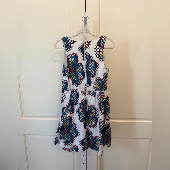 Kaari Blue Geometric Floral 100% Linen Sleeveless Dress W/Pockets NWT - Picture 4 of 5